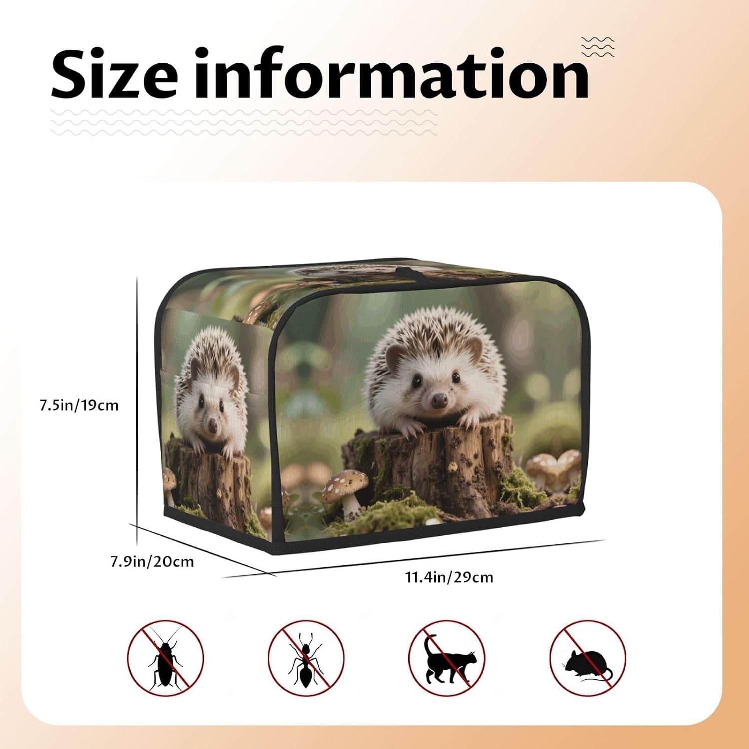 lovely little hedgehog Toaster Cover 2 Slice, Waterproof Bread Machine Covers with Pockets Universal Size Kitchen Small Appliance Cover with Handle, Dust and Fingerprint Protection