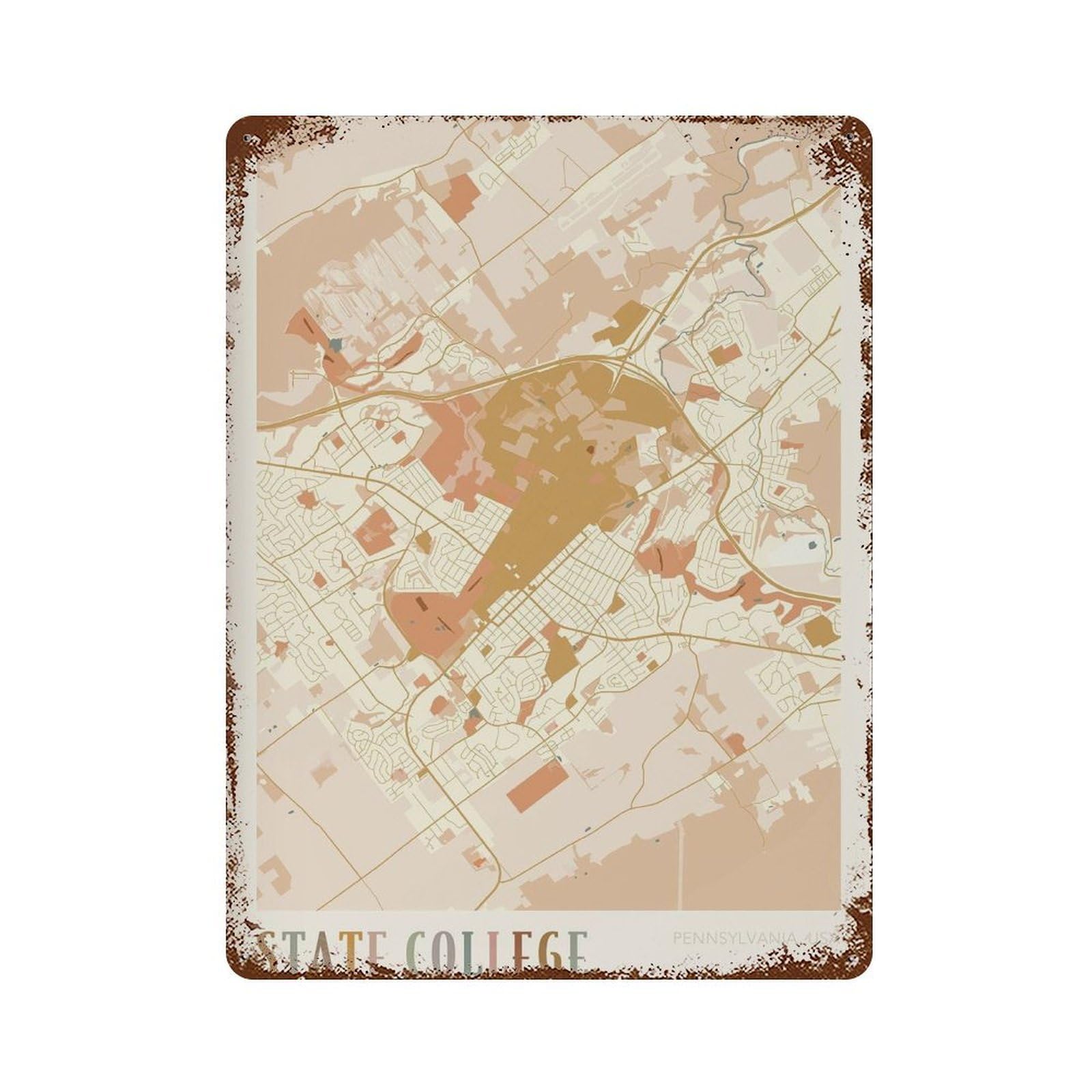 xiaoxiaoshen State College Map Pennsylvania Travel Gift Boho Decor Wall Decor Art Metal Tin Poster Modern Home Decor Art Home Bar Shop Decorations Vintage Sign 40x30cm
