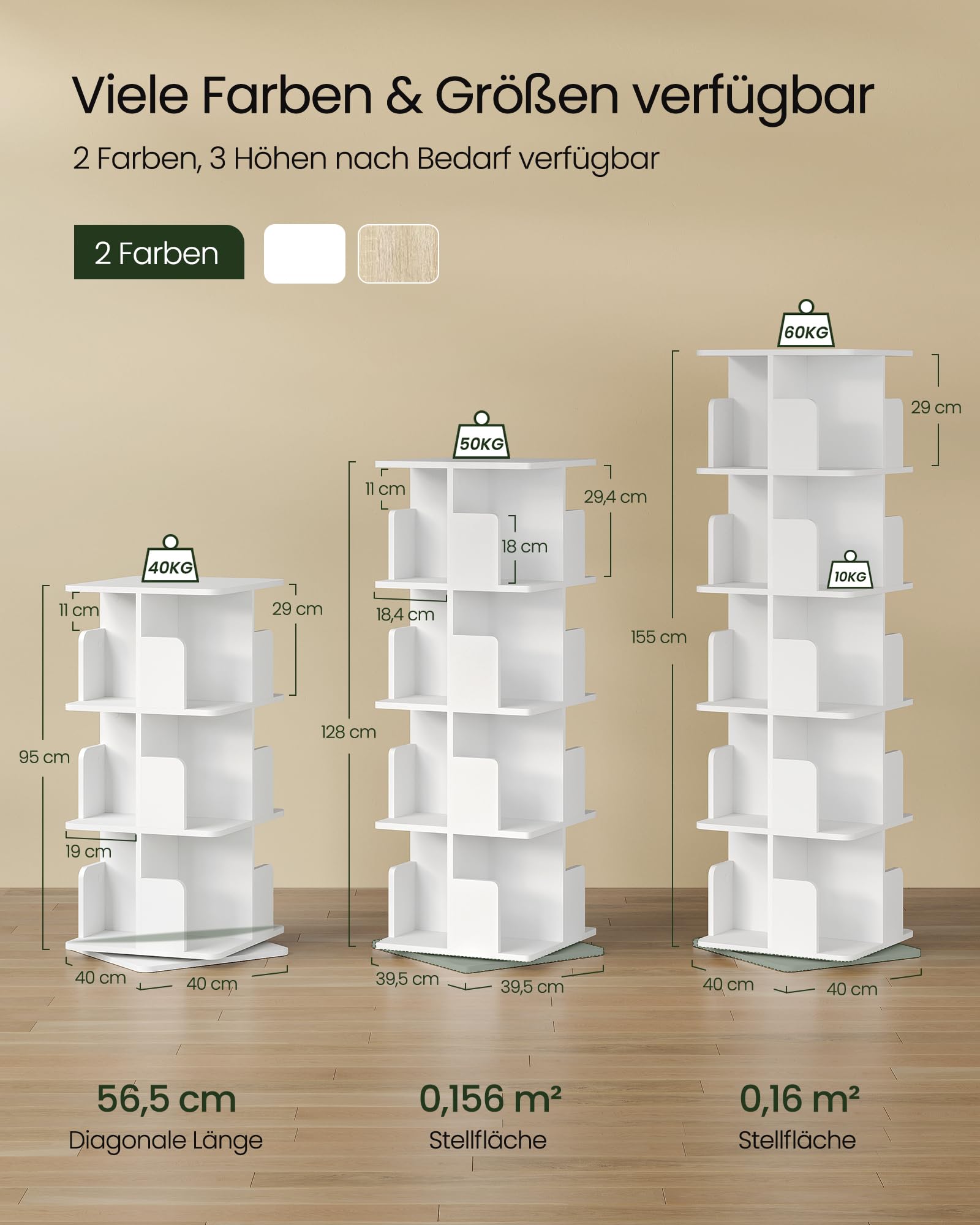 EUGAD drehbares Bücherregal Raumteiler 360° 4 Ebenen 16 Fächer MDF E1 Weiß 39,5x128x39,5cm