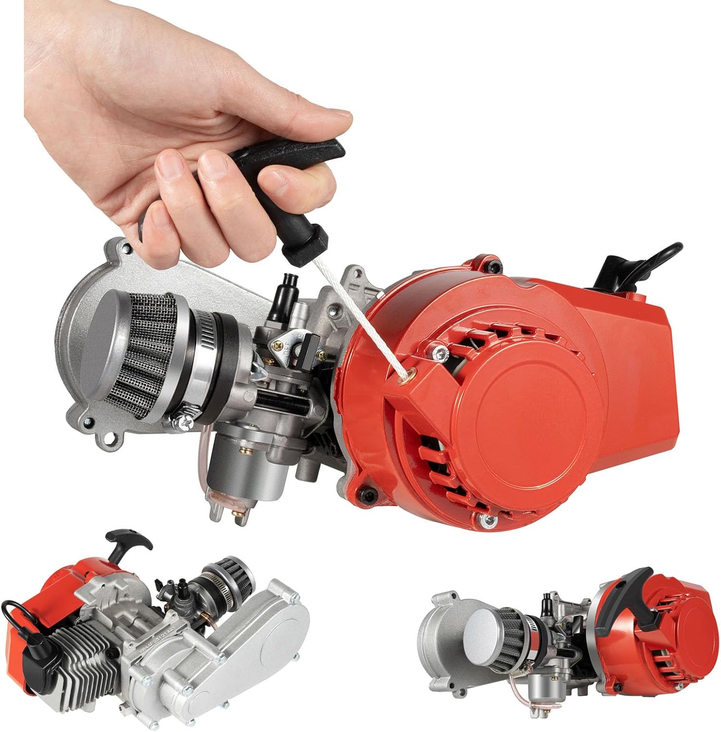49CC 50CC 2 Stroke Racing Engine Motor Single Cylinder Dirt Bike Engine 49CC Gasoline Engines with Air-Cooling, Pull Rope Start Motor for Pocket Bike ATV Scooters