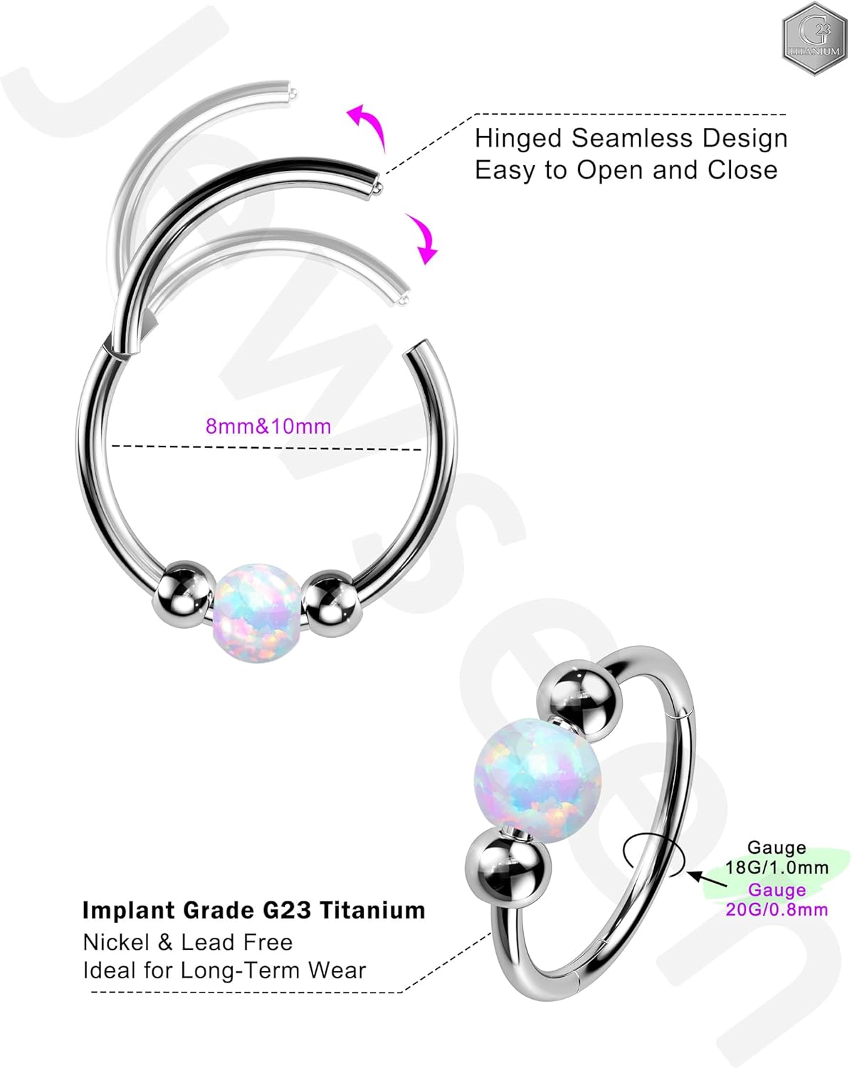 Jewseen G23 Titanium Nose Rings Hoops for Women 18g 20g Septum Rings Cartilage Hoop Earrings Conch Helix Daith Rook Piercing Jewelry for Women Men - Image 6
