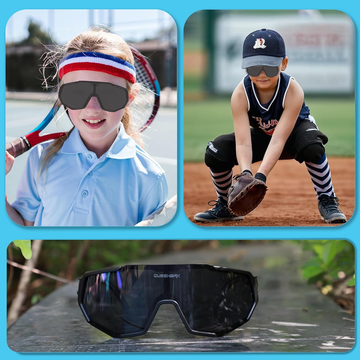 Queshark Kids Sunglasses Polarized, Youth Baseball Sunglasses for 8-16 Boys Girls, Kids Sport Glasses for Cycling Baseball