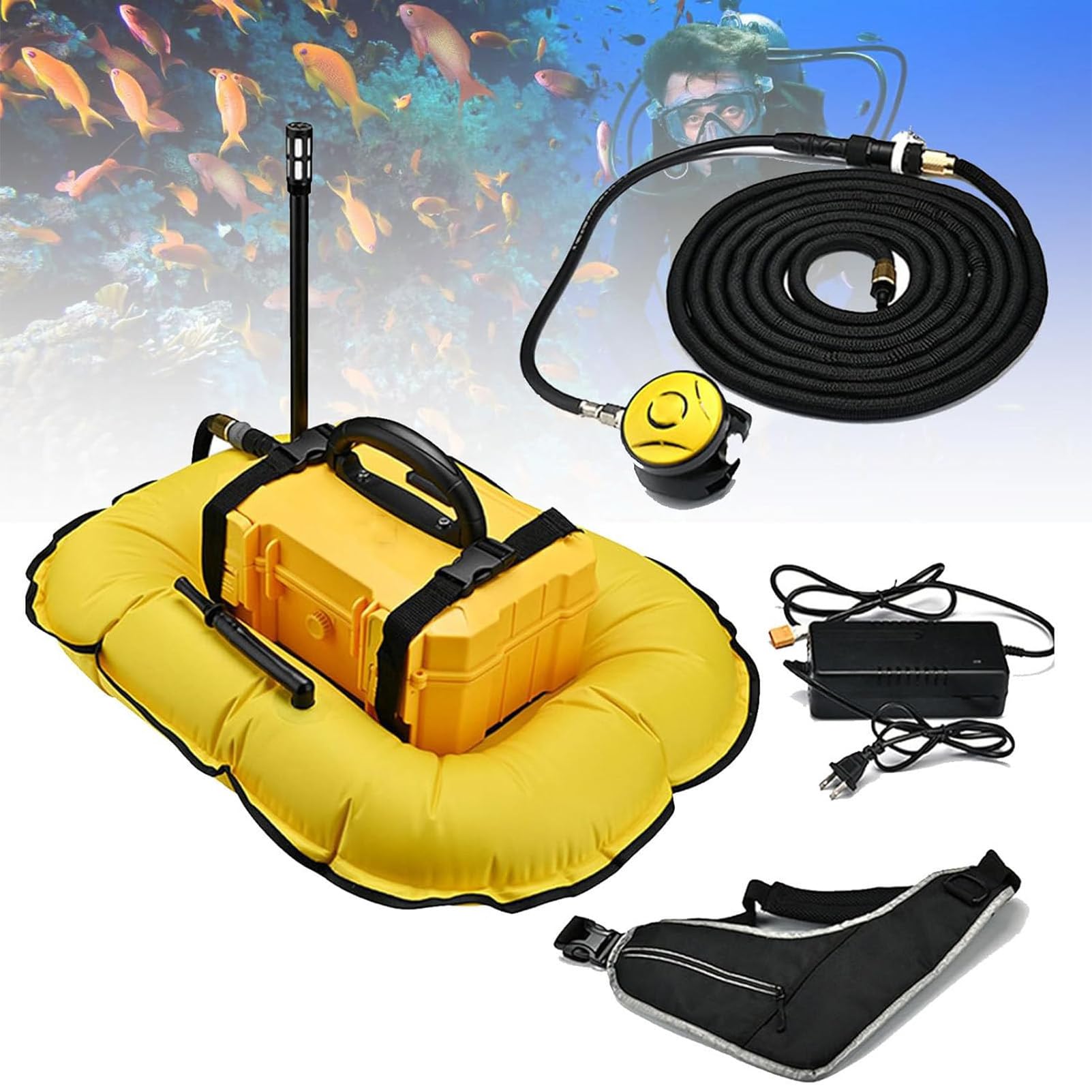 RayGenius Respiratore Elettrico per Immersione, Compressore per Immersione con Respirazione Subacquea, Respiratore per Attrezzatura per Immersioni Subacquee, Autonomia di 3 Ore.,D4000-Yellow