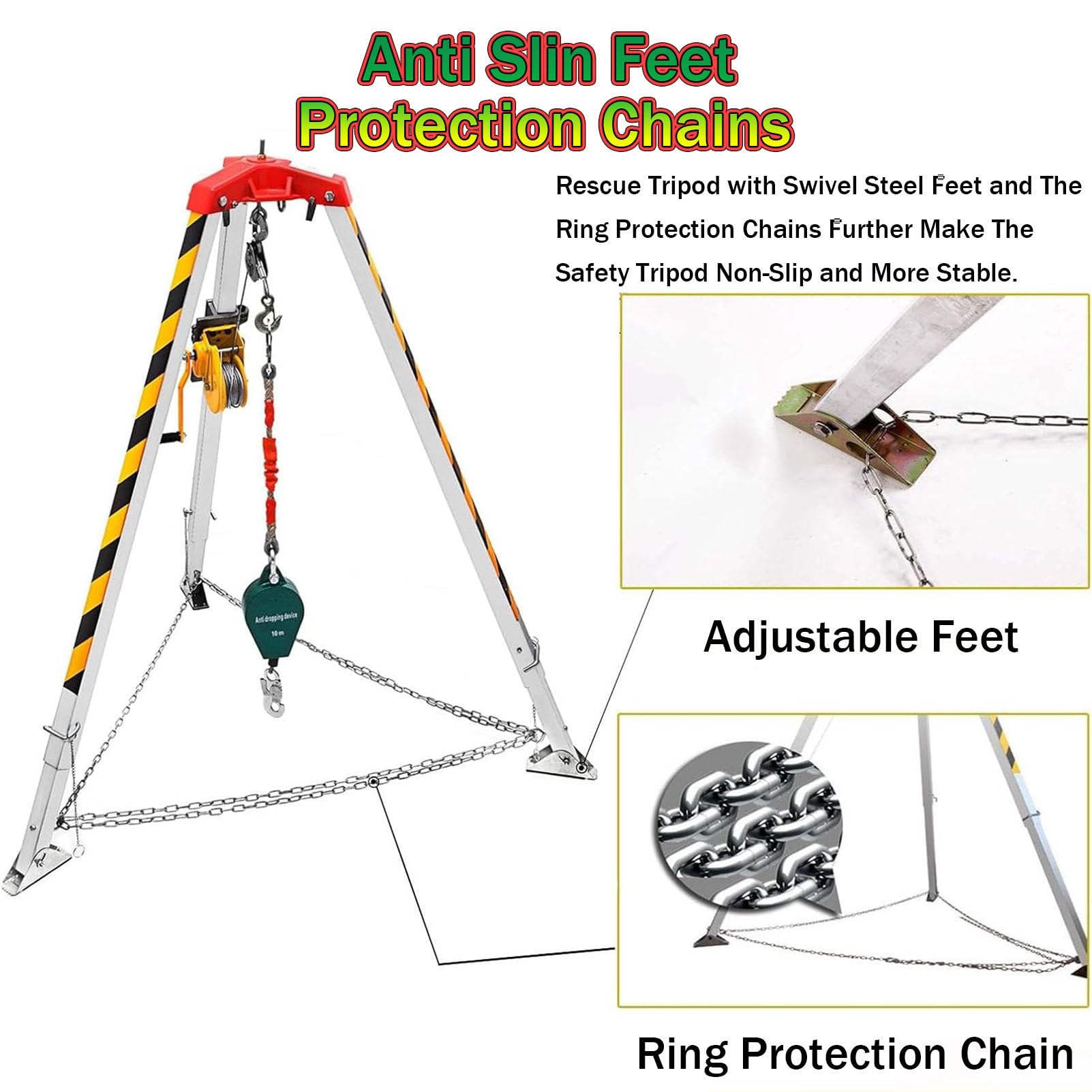 RayGenius De TríPode De Rescate con Cabrestante Y ArnéS De Seguridad para Espacios Confinados: Kit Plegable De Alta Resistencia para Pozos, Alcantarillas Y TúNeles,1200LBSWinch