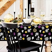 Vista 2 de Mantel de plástico de tela de araña, funda desechable de Halloween para decoración de casa encantada, rectangular negro, decoración de mesa