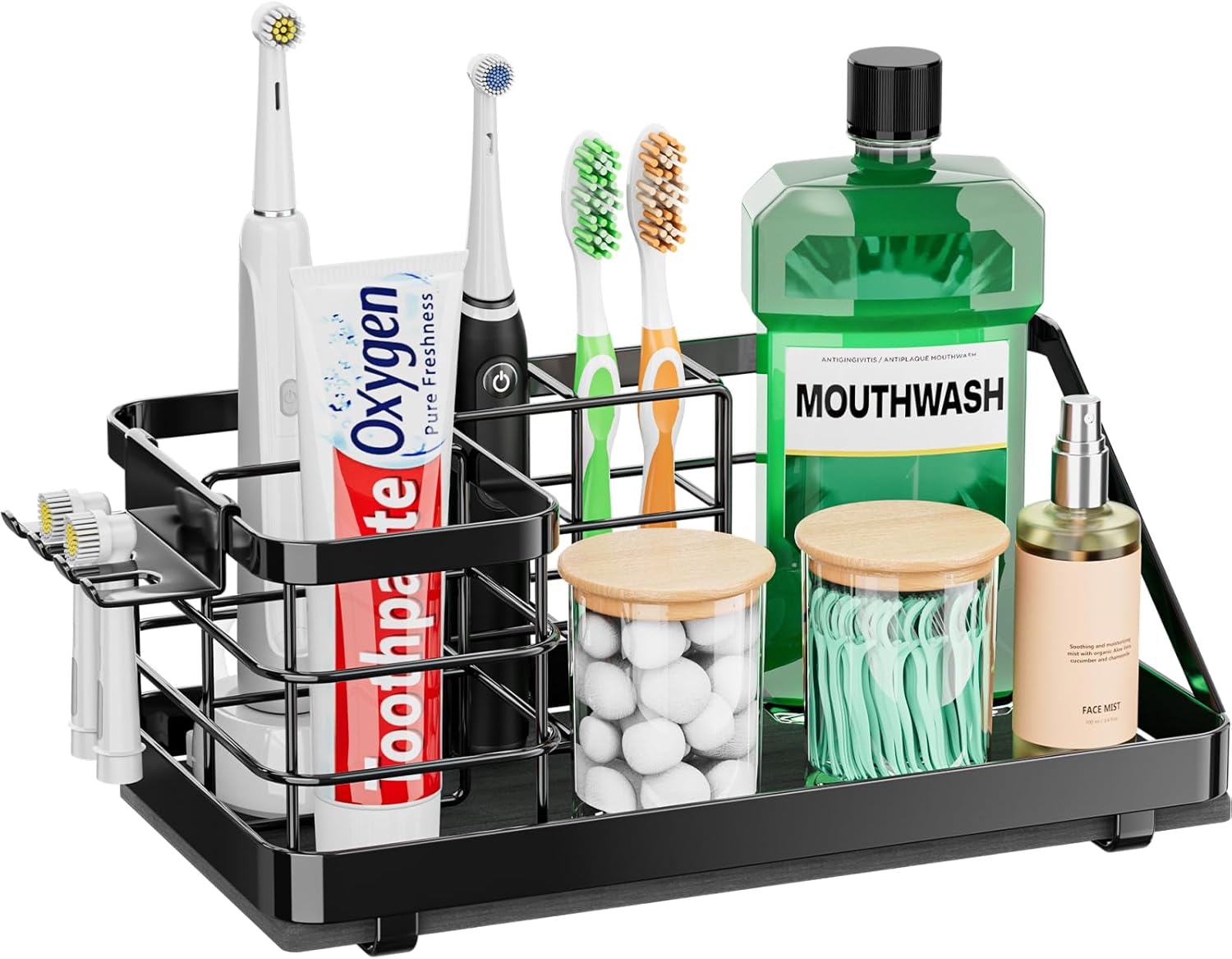 Toothbrush Holders Instant-Drying Organizer – Bathroom Countertop/Wall Mounted Electric Toothbrush Holder – Toothbrush Head Toothpaste Holder Bathroom Counter Organizers Storage Black