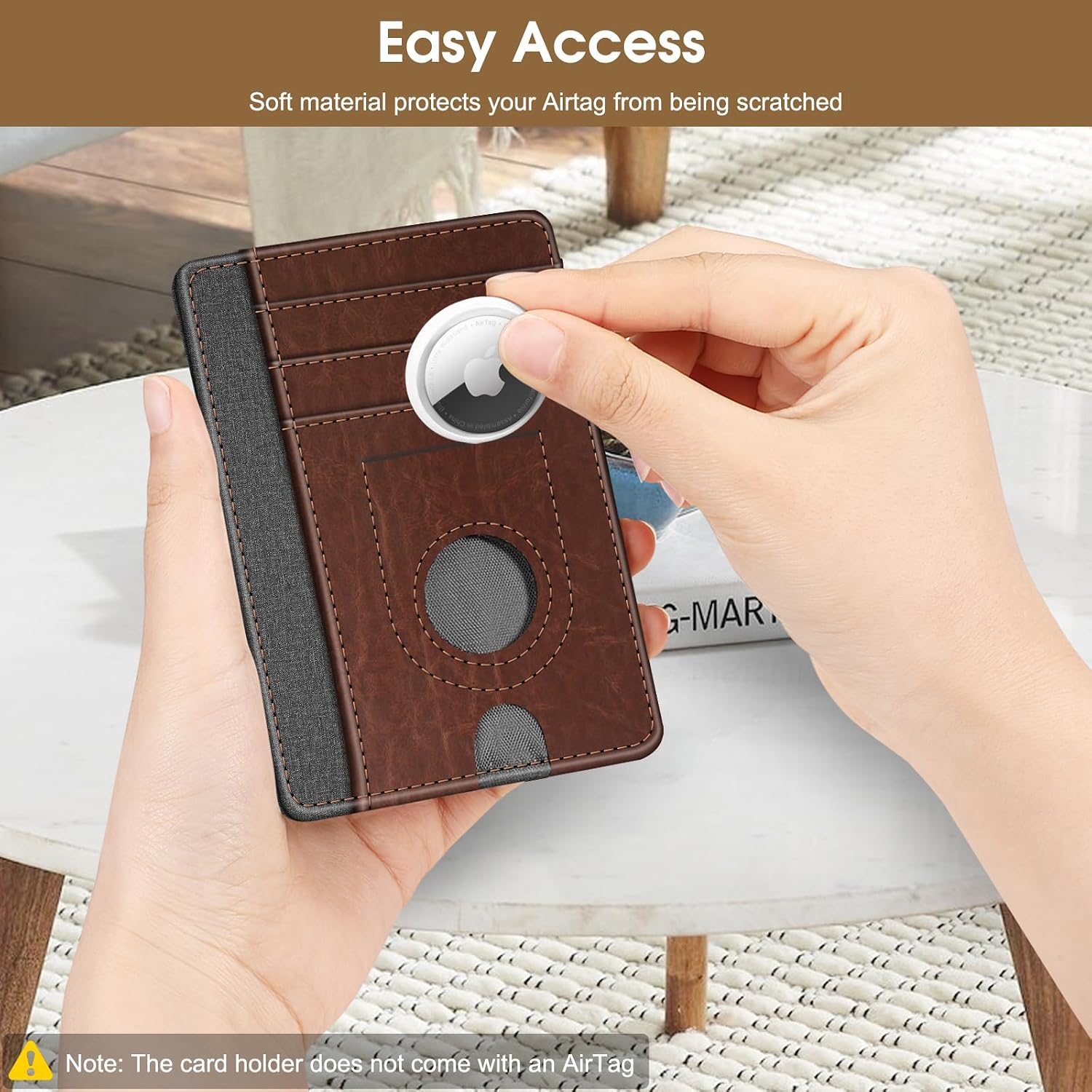 Fintie Slim Minimalist Front Pocket Wallet with Built-in Case Holder for AirTag, 7 Slots Leather Wallet with AirTag Holder, RFID Blocking Cash Credit Card