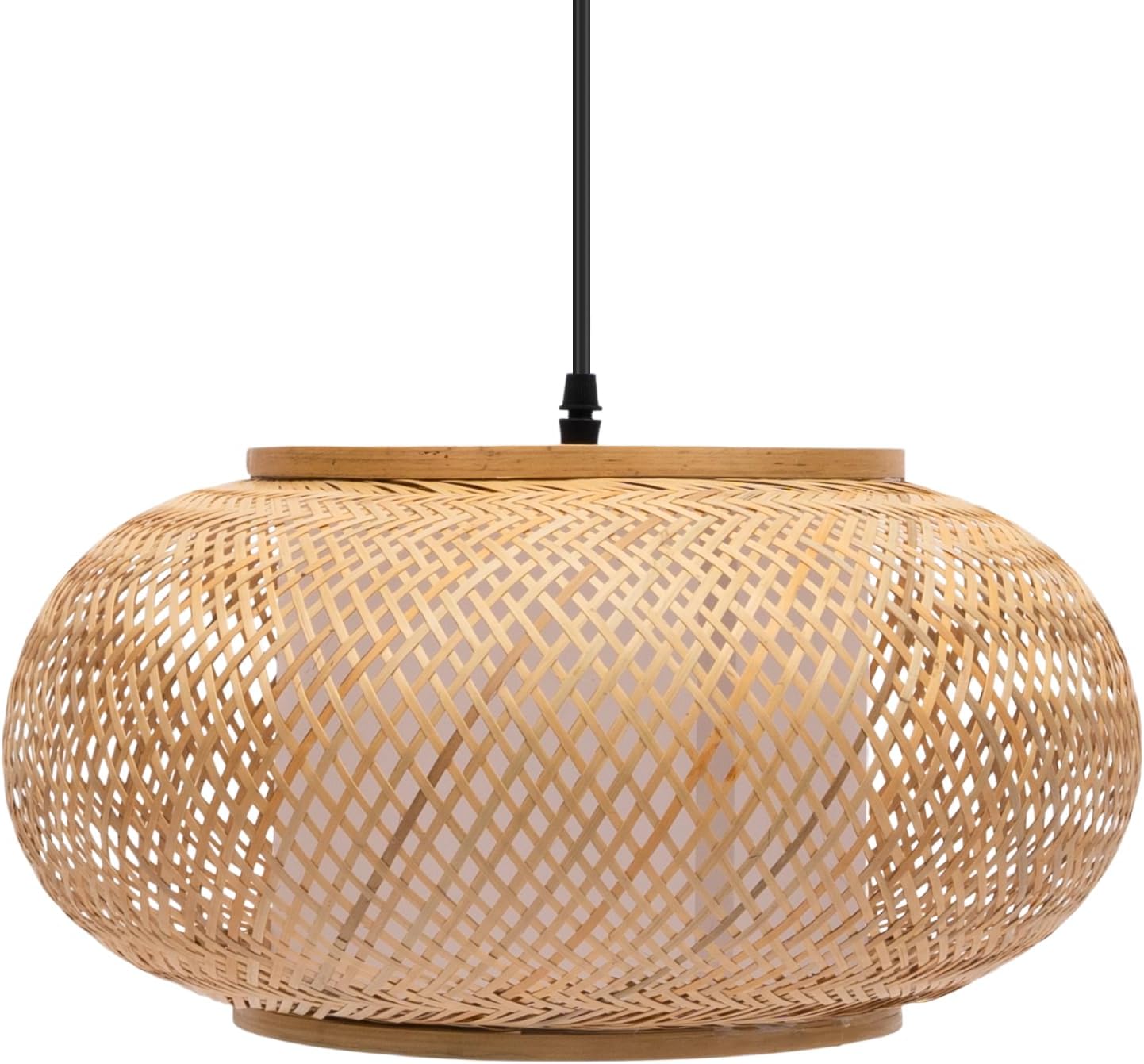 Bamboo Pendant Light Ceiling Lamp Shade Hanging Light Fixture Boho Pendant Light for Kitchen Island Living Dining Room Farmhouse Home Decoration (40cm/16inch)