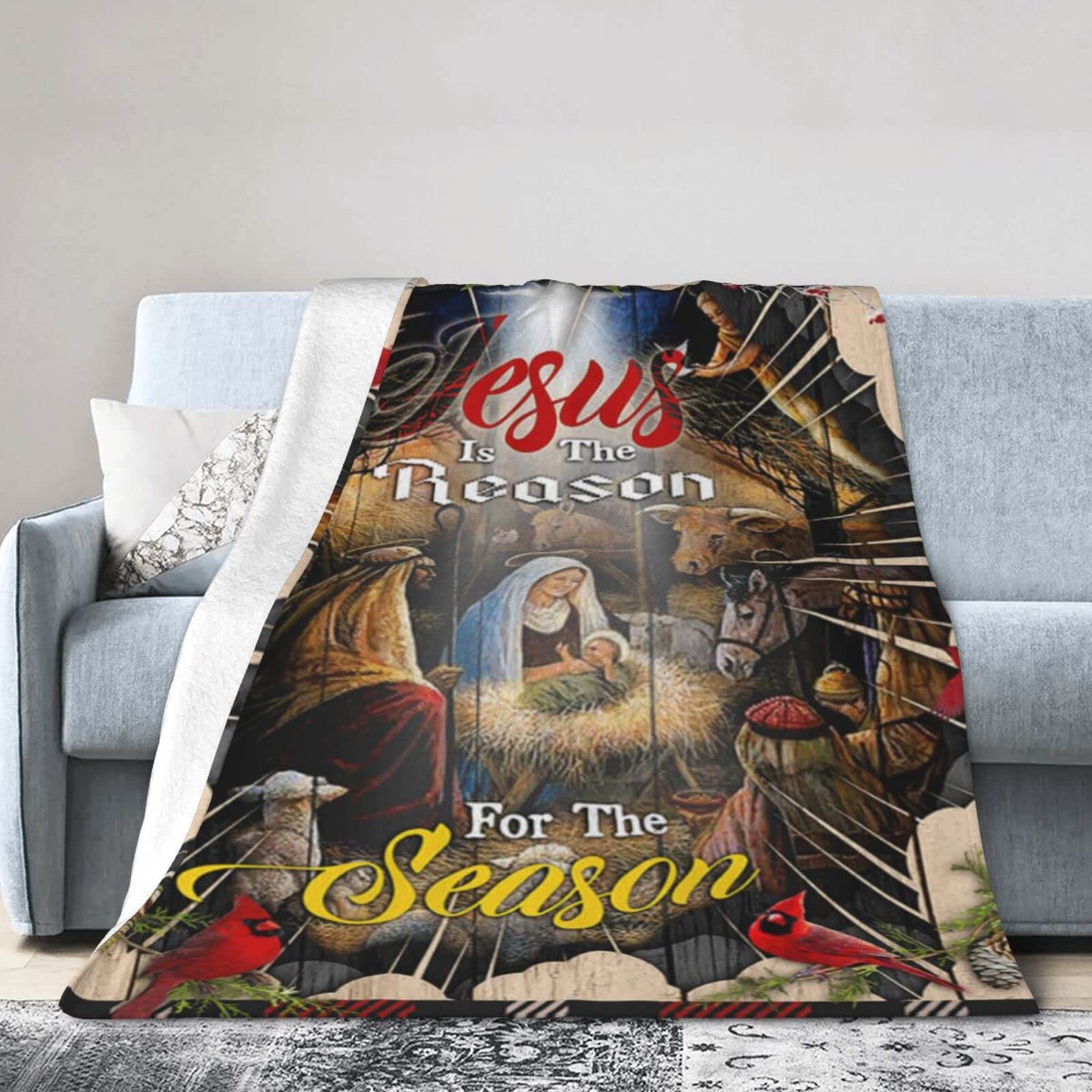 Lsjuee Flannel Fleece Blanket 50"X40" Jesus is The Reason for The Season Sofa Throw Blanket Quality Ultra-Soft Travel Winter Blankets for Mens Keep Warm