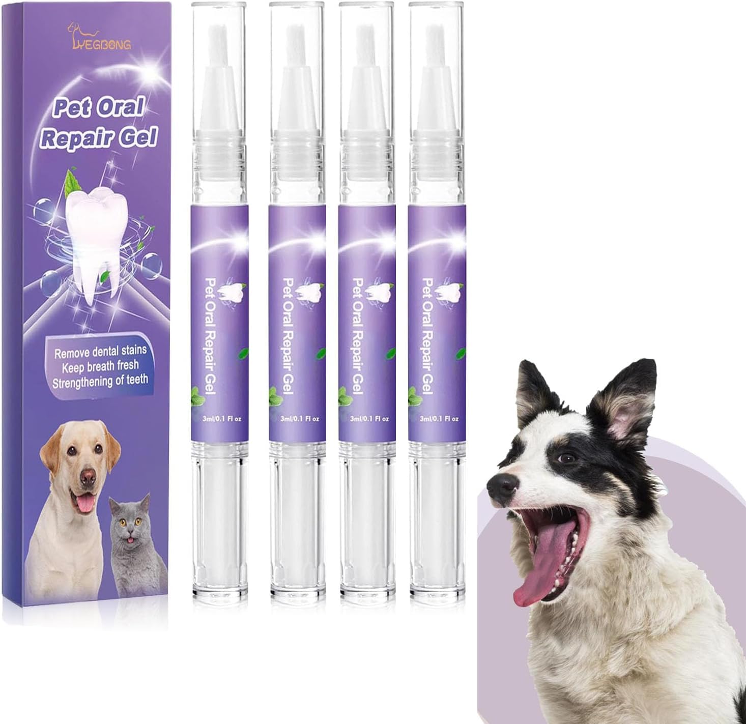 Jhdz Purple Lettuce Pets Toothbrush, Dog Teeth Cleaning Pen, Pet Teeth Whitening, Oral Gel, Breath Freshener, 4Pcs