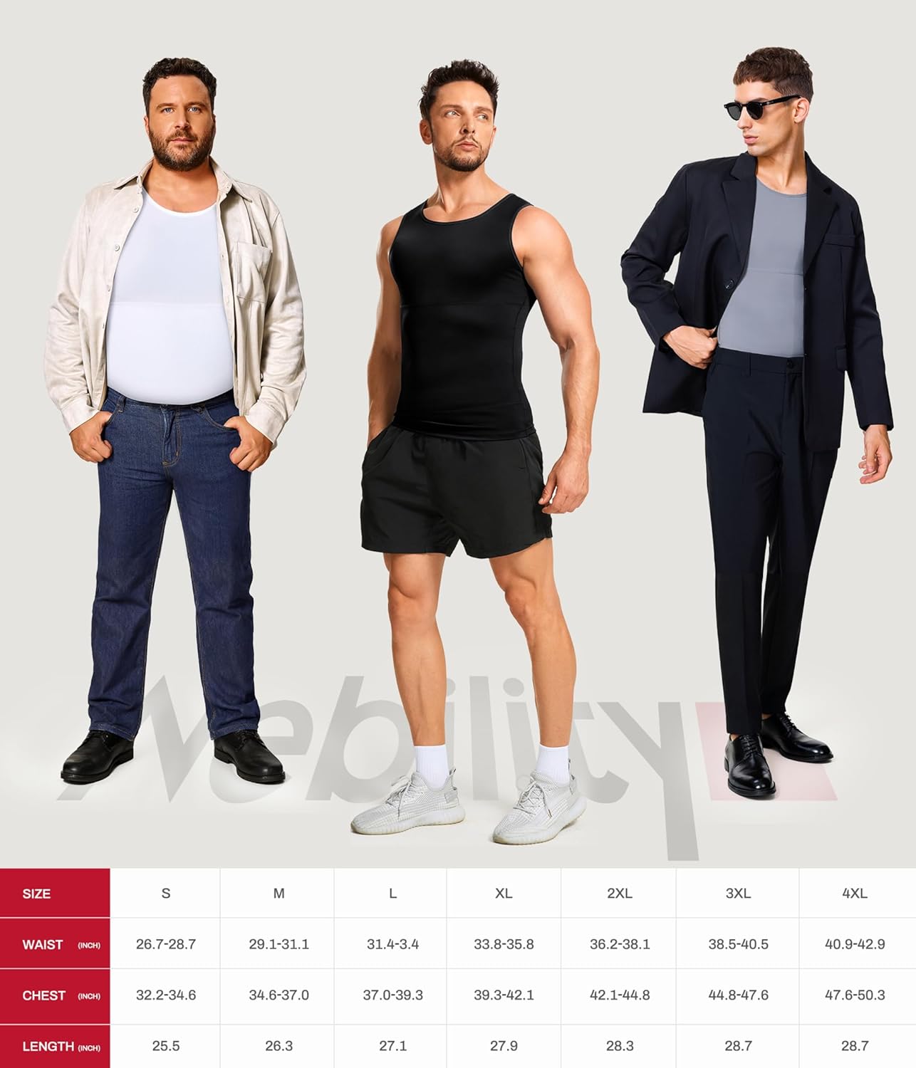 Nebility Shapewear Mens Compression Shirt - Slimming Body Shaper Vest Sleeveless Undershirts Workout Tank Tops - Image 6