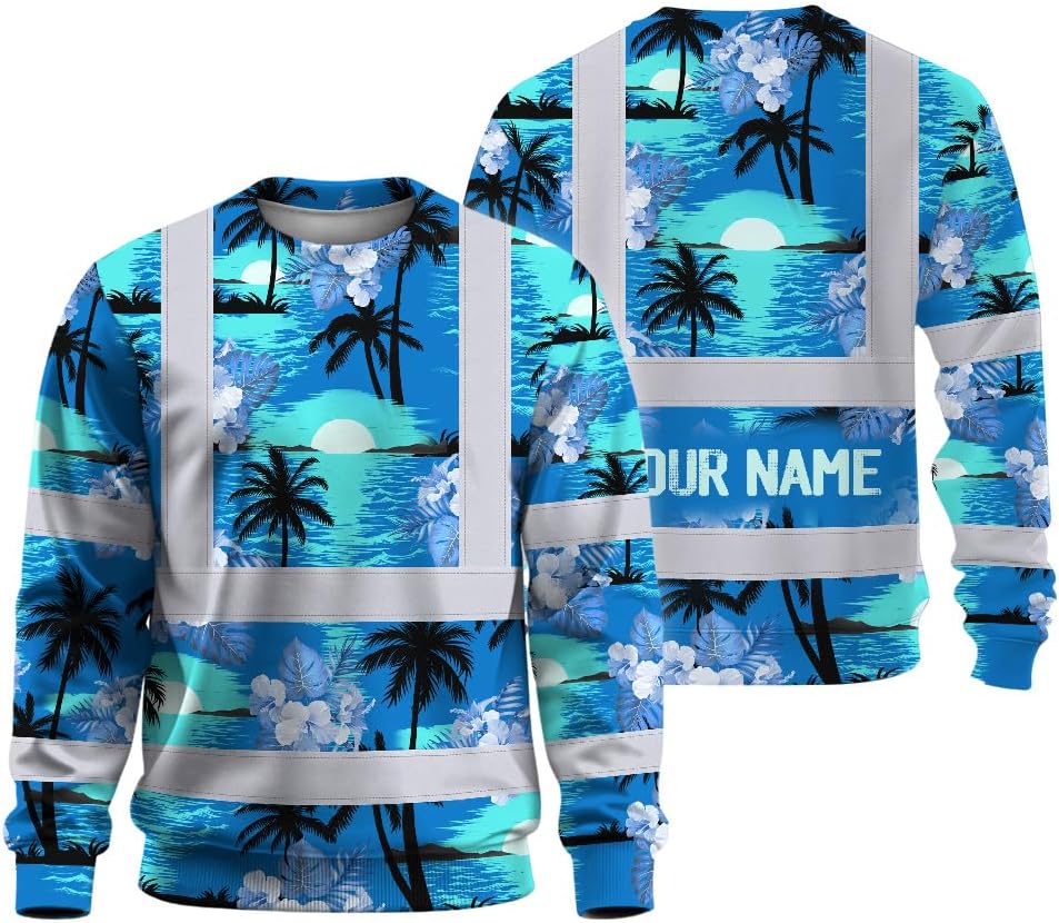 Flowers High Visibility Long Sleeve Shirt Custom Name Reflective Safety Workwear for Workers, Runners
