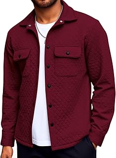 Yousify Mens Casual Shirt Jacket Long Sleeve Button Down Fall Shacket Lightweight Quilted Jackets with Pockets
