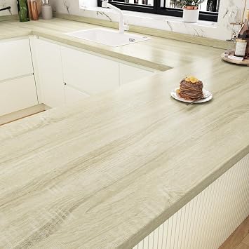 WESTICK Light Oak Wooden Counter Top Peel and Stick Waterproof Grain Contact Paper Natural Wood Grain Contact Paper Self Adhesive Wood Vinyl Wrap for Cabinets Tables Counters Covering 15.8"x80"