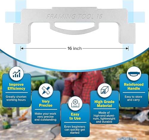 Miniatura 3 de Herramientas de enmarcar Stud 16 Master 2 piezas, herramientas de encuadre en el centro de 16 pulgadas para carpinteros, perno de aluminio duradero