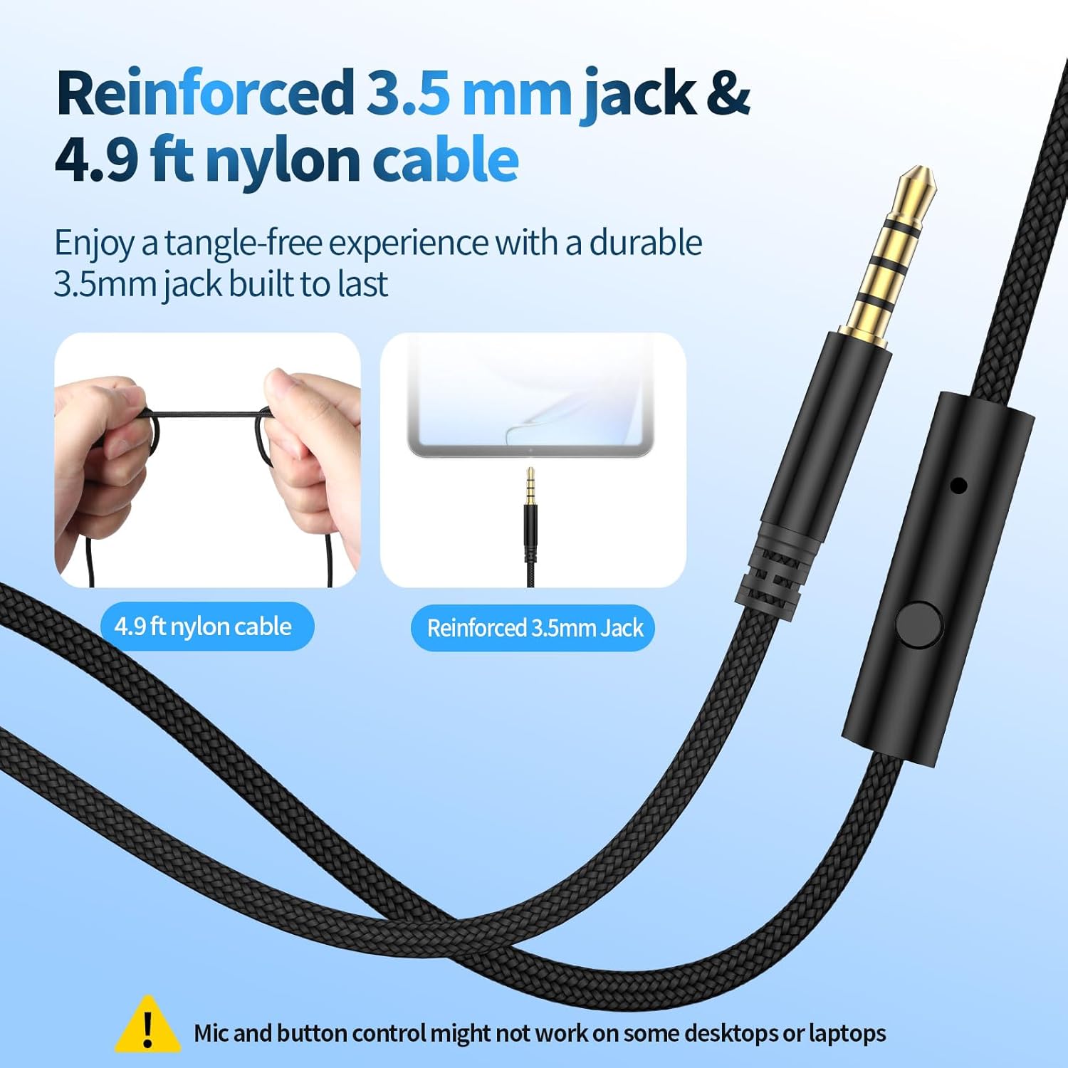 W4 Wired Headphones with USB C Adapter, Over Ear Headset with Mic, 3.5mm AUX Plus Type-C Plug, 4.9ft Extra Long Cord for iPhone 17/16/15, Samsung, iPad, PS5, School & Travel, Foldable - Image 7