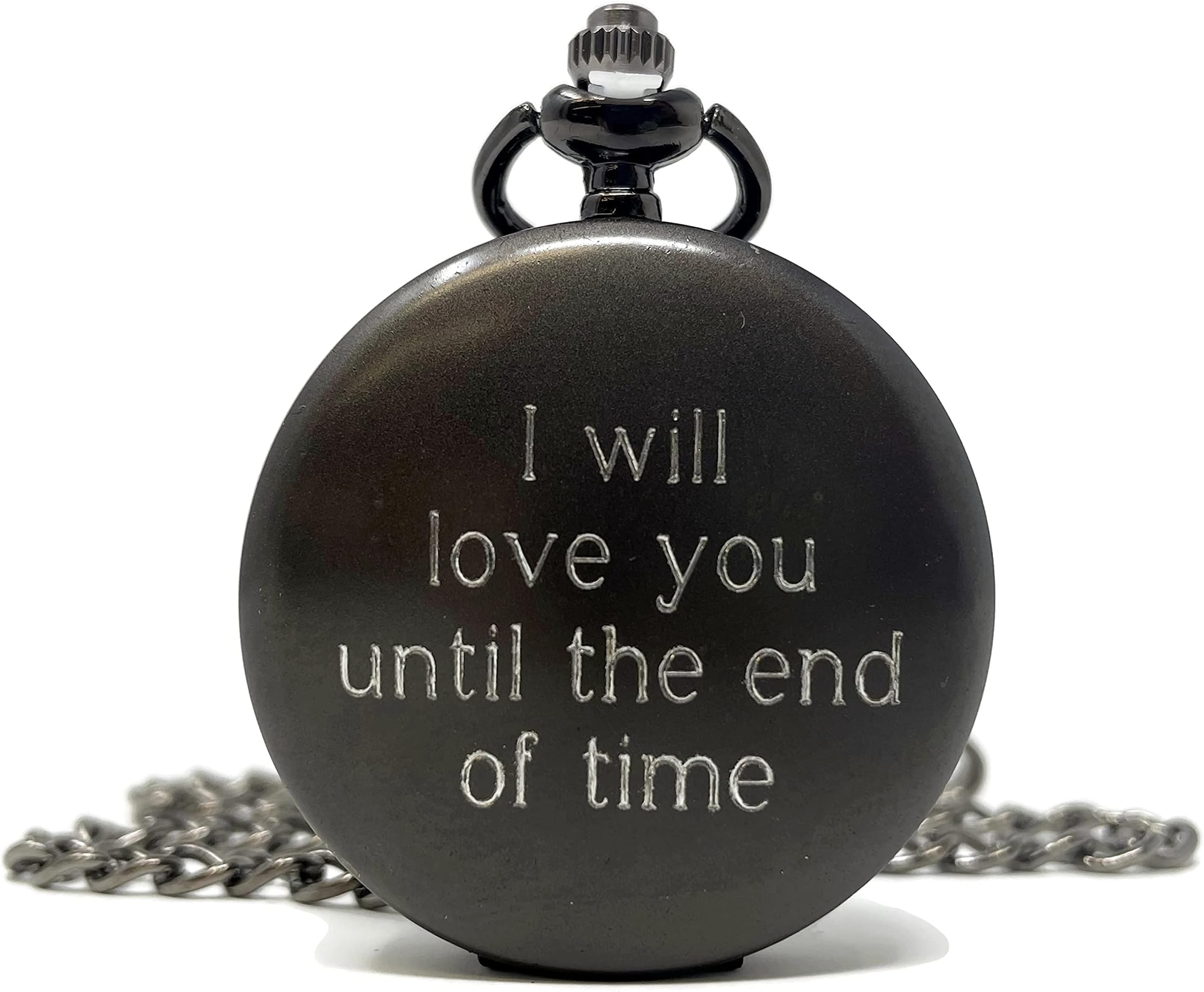 donebetterPersonalized Gunmetal Pocket Watch with Chain love quote