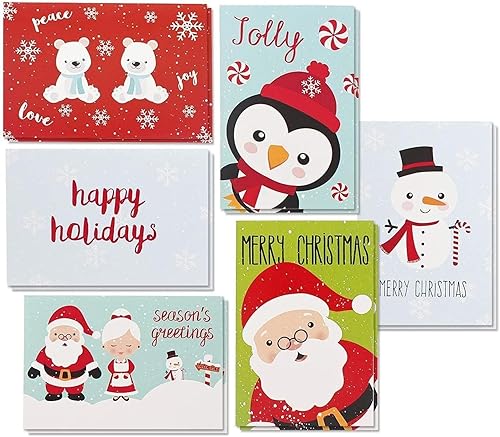 Tarjetas de felicitación navideñas con sobres, 6 diseños navideños (4 x 6 pulgadas, 48 unidades)