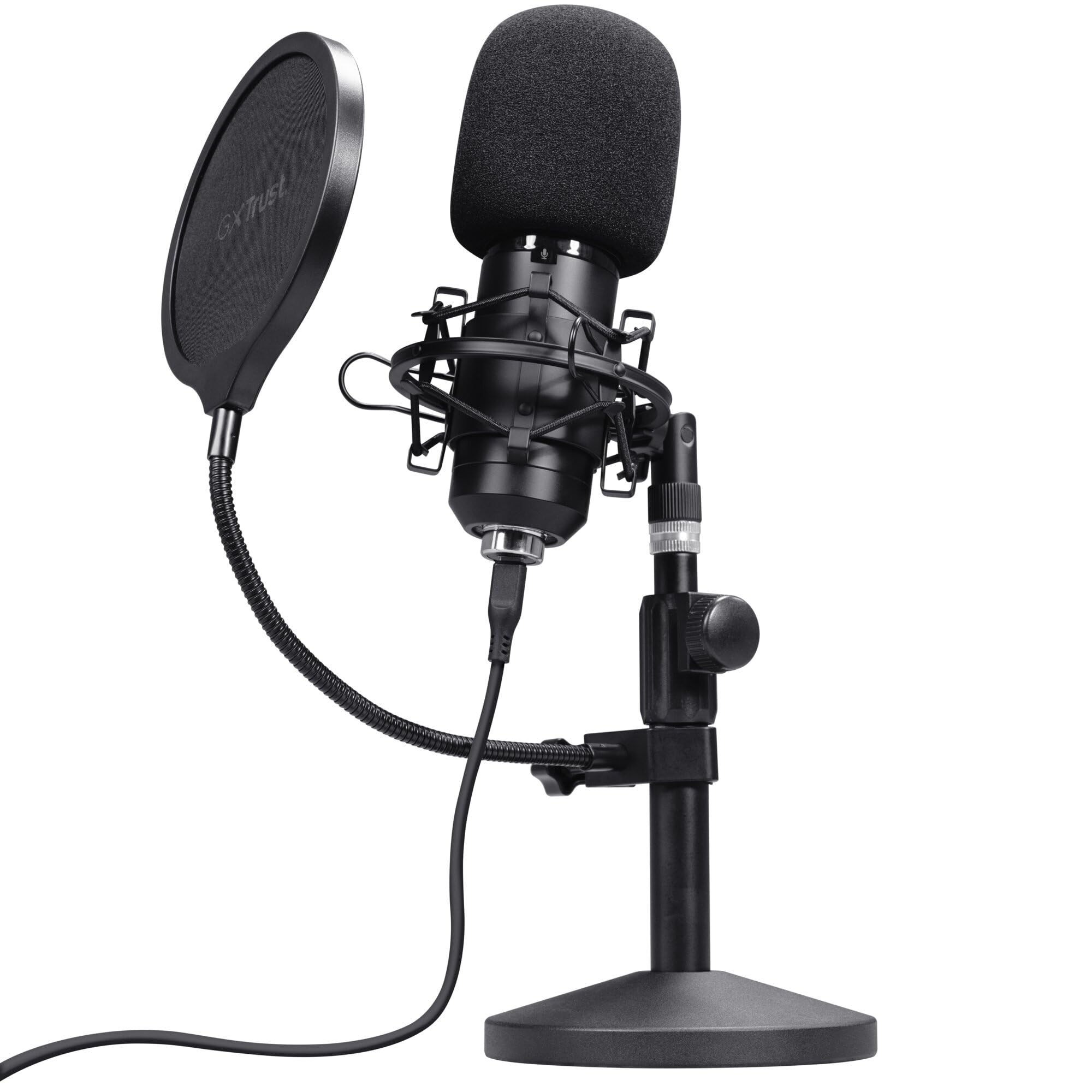 GXTrust 269 Emita II Mikrofon mit Verstellbarer Mic Ständer, Windfilter und Popfilter, USB Mikrofon mit Nierencharakteristik, 192 kHz für PC, PS4, PS5, Streaming Studio, Podcast, Gaming, Schwarz
