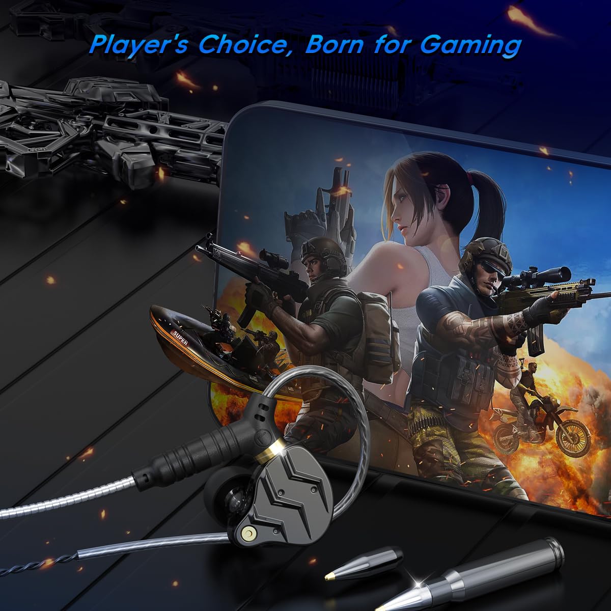XOX KG01 Profesjonalne słuchawki douszne do gier, Battle Buds, odłączany mikrofon, dźwięk przestrzenny 4D, dynamiczny sterownik 11 mm do gier mobilnych, PlayStation, PC z 3,5 mm/typ C (typ C, czarne)
