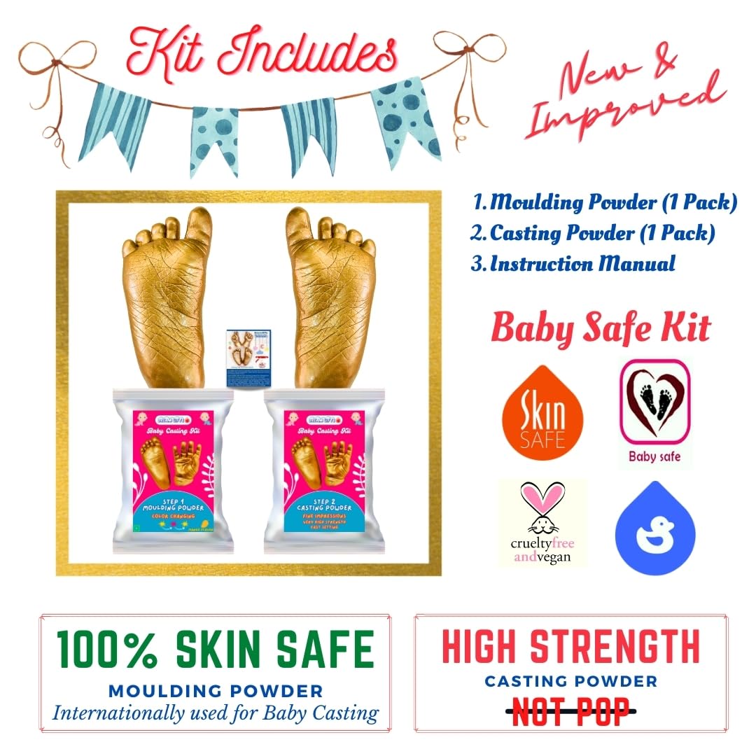 Dream Gifts Baby Hands & Feet 3D Moulding & Casting Powder Kit|Ideal For Newborns, Toddlers, Kids, Birthdays, Naming Ceremony, Baby Shower,1 Count,Golden