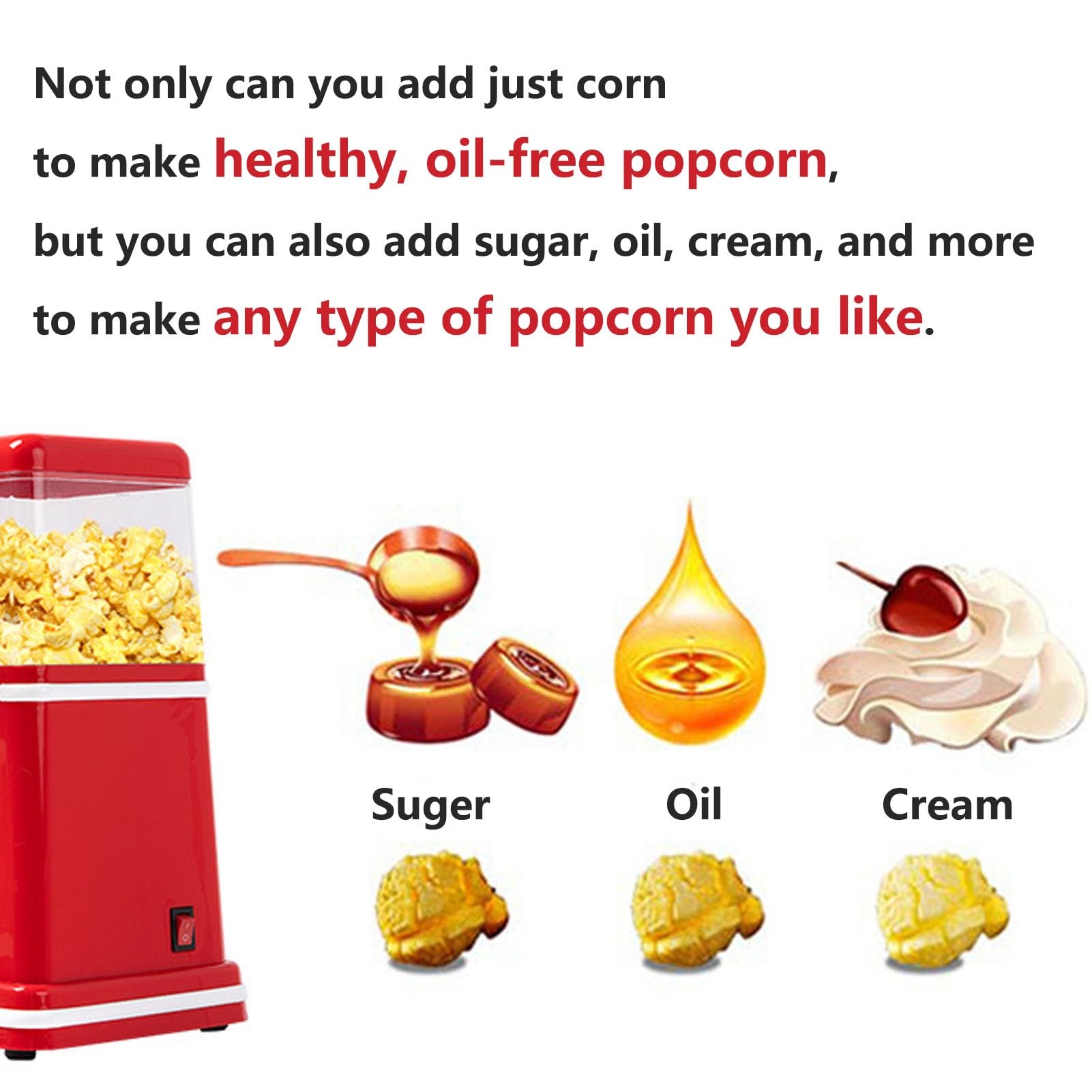 Macchina per Popcorn Ad Aria Calda Popcorn Elettrico per Mescolare Popcorn Sano Senza Olio Alto Tasso Scoppiettante Ottimo per Organizzare Feste A Casa E Guardare Film con La Famiglia(B)