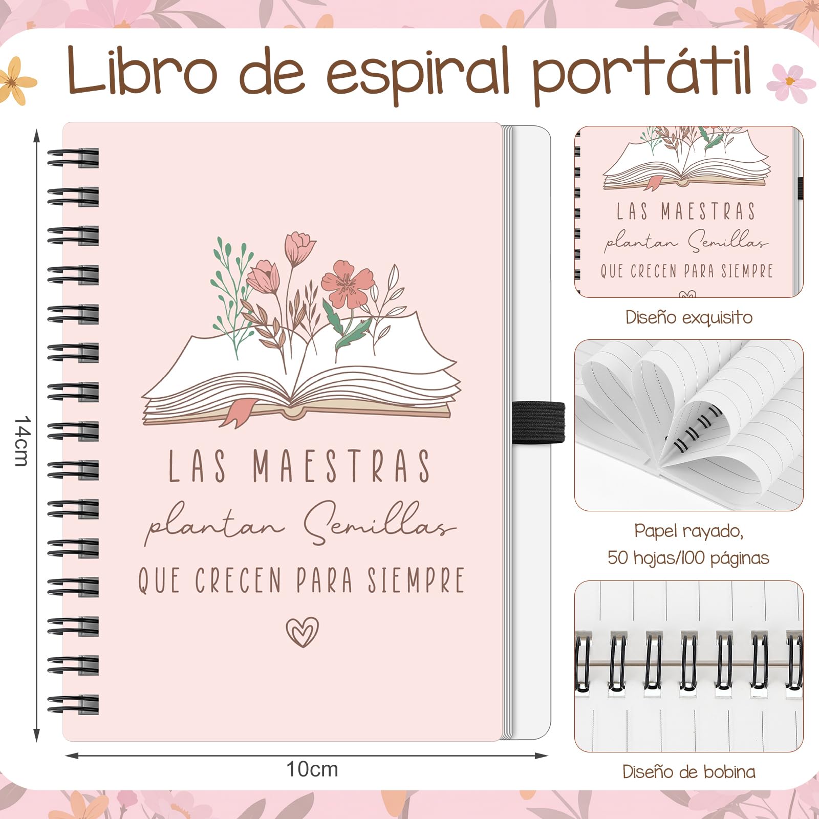 BBTO Set Regalo para Maestra Fin de Curso Gracias Mujer Neceser para Profesora Infantil Cuaderno Espiral con Bolígrafo Estético Regalo de Despedida para Profe Guardería Graduación Primaria
