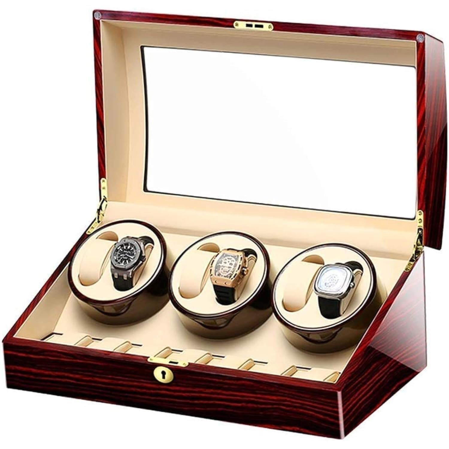 CGCSYZ Automatic Watch Winder Box with Glass Top, Piano Finish, Leather Lining, Super Quiet Japanese Motor, Multiple Rotation Modes