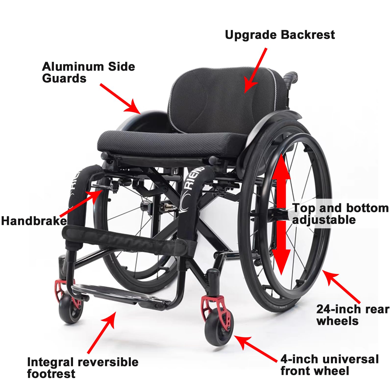 Silla de Ruedas Ligera y Duradera,Silla de Ruedas Deportiva Plegable,Silla de Ruedas de Aluminio,Adecuada para Adultos, Adolescentes y Personas Mayores(Seat Width 38cm,Black)