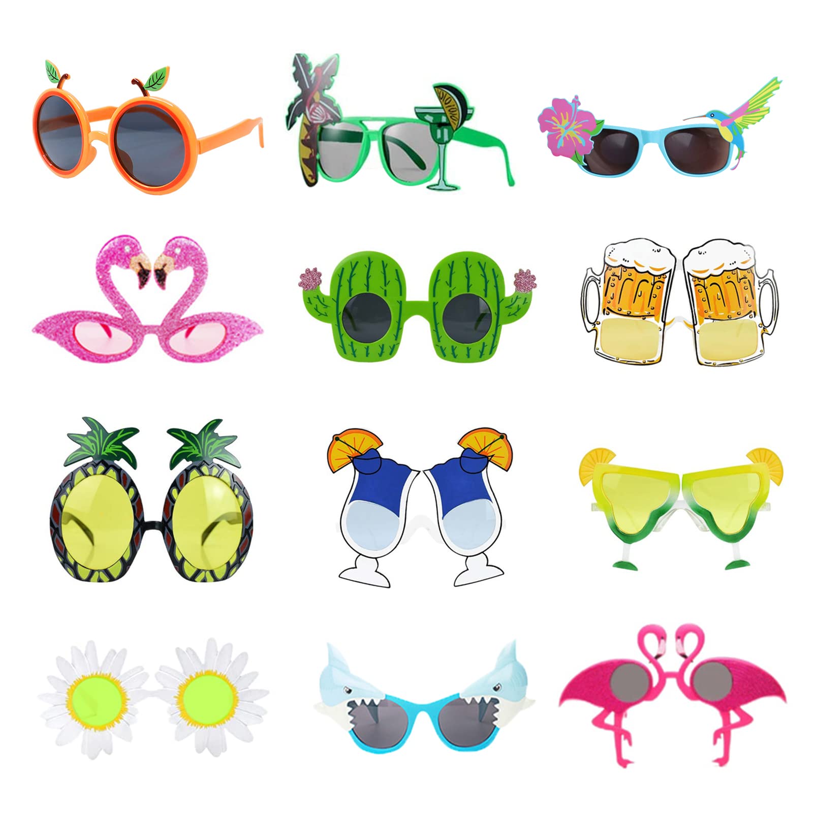12 par Tropikalne śmieszne okulary przeciwsłoneczne Hawaiian Party Okulary przeciwsłoneczne Party Nowość Hawajski Tropical Party Okulary Zestaw na Letnie Akcesoria imprezowe