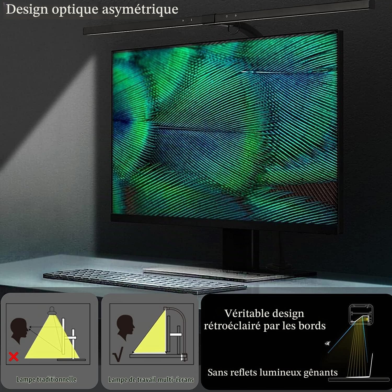 EYOCEAN Lampe de Bureau, 24W 80cm Lampe d'Architecte, lampe de travail avec Pince, LED Protection des Yeux, Température de Couleur et Luminosité Réglables, Fonction de Mémoire et de Chronométrage