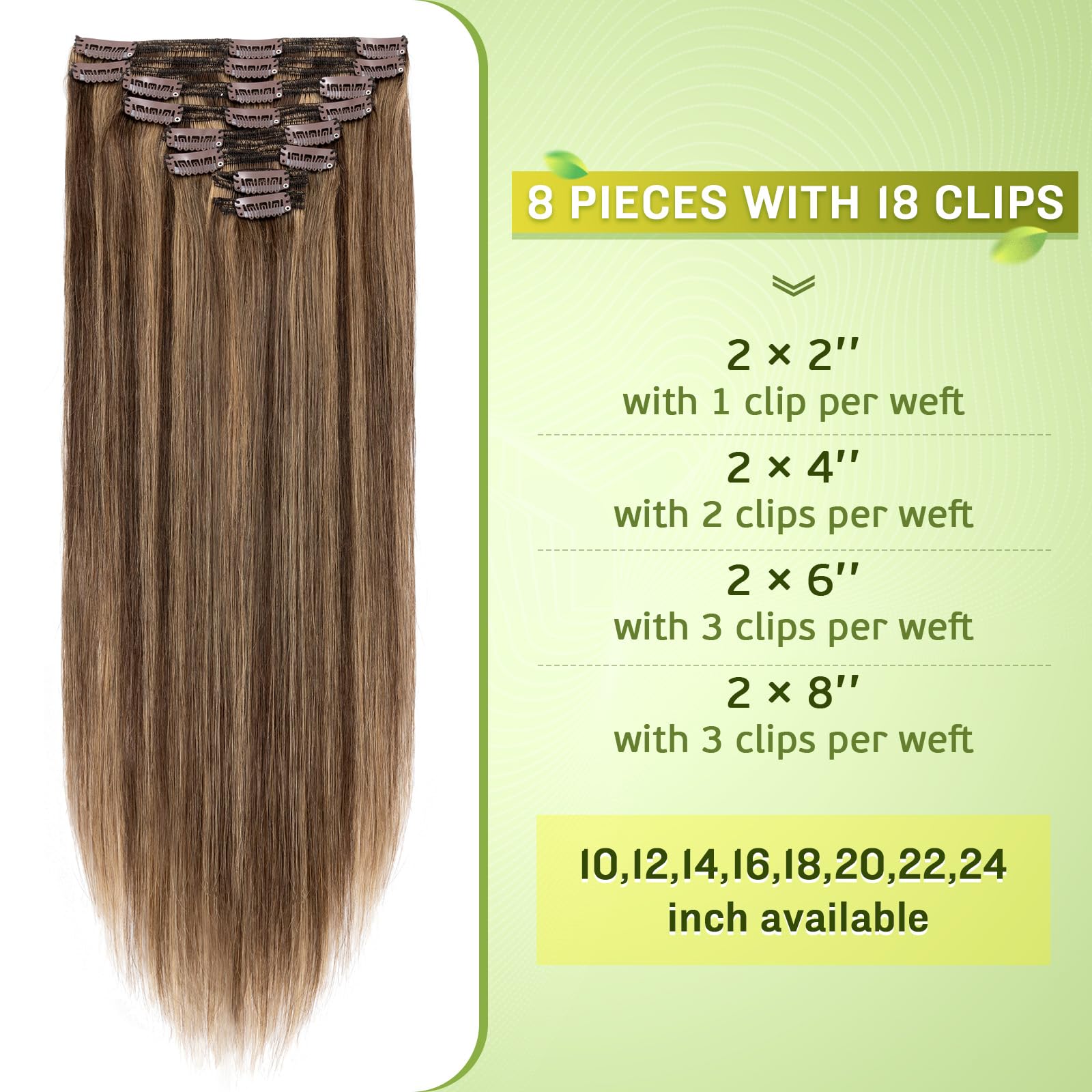 22 Inch Straight Human Hair Clip-In Extensions 8 Piece Double Weft Natural Black Straight Clip in Hair Extensions - 100  main image 3