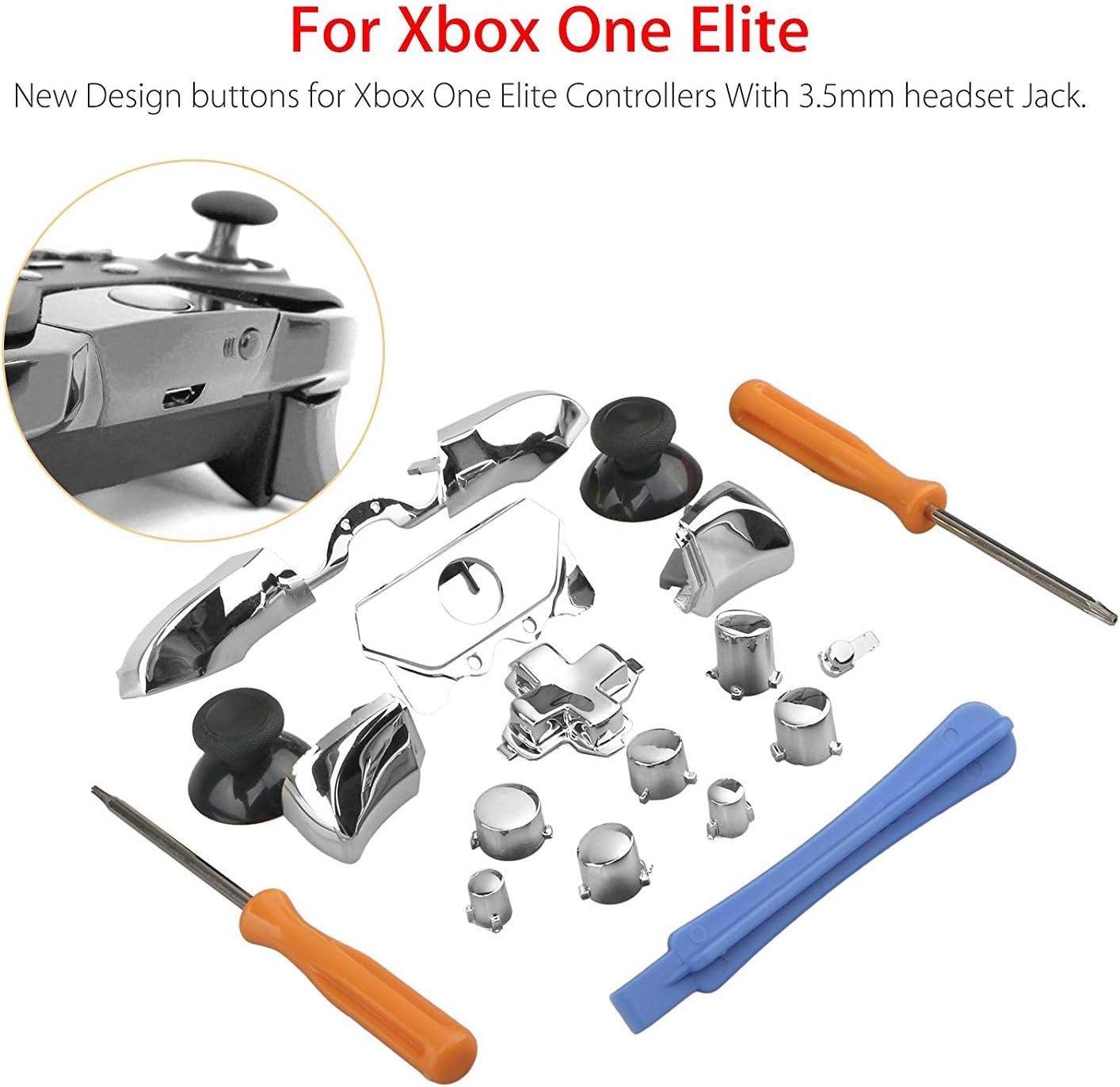 18-in-1 Replaceable Parts Xbox One Elite Controller Accessories Set Controller Parts Compatible Replaceable Sets for Xbox One Elite(Silver)