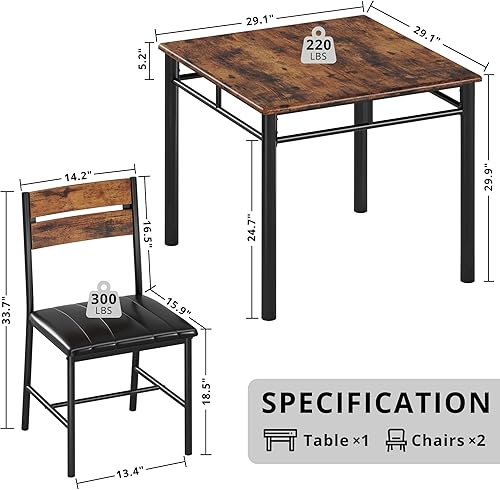 Miniatura 2 de IRONCK Juego de mesa de comedor para 2, mesa de cocina pequeña con sillas tapizadas, juego de mesa de comedor para cocina y comedor, juego de