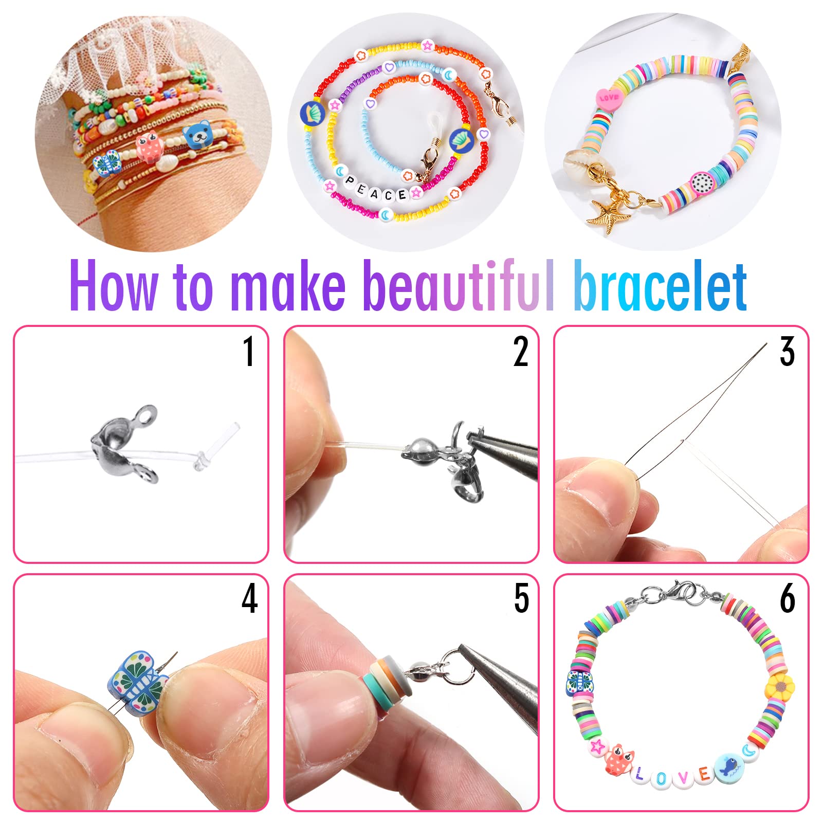 TOAOB 1320 Pezzi Set di Perline Piatte Colorate per Braccialetti Perline di Argilla Polimerica Perline con Lettere per Collana Bigiotteria Fai Da Te Creazione di Gioielli
