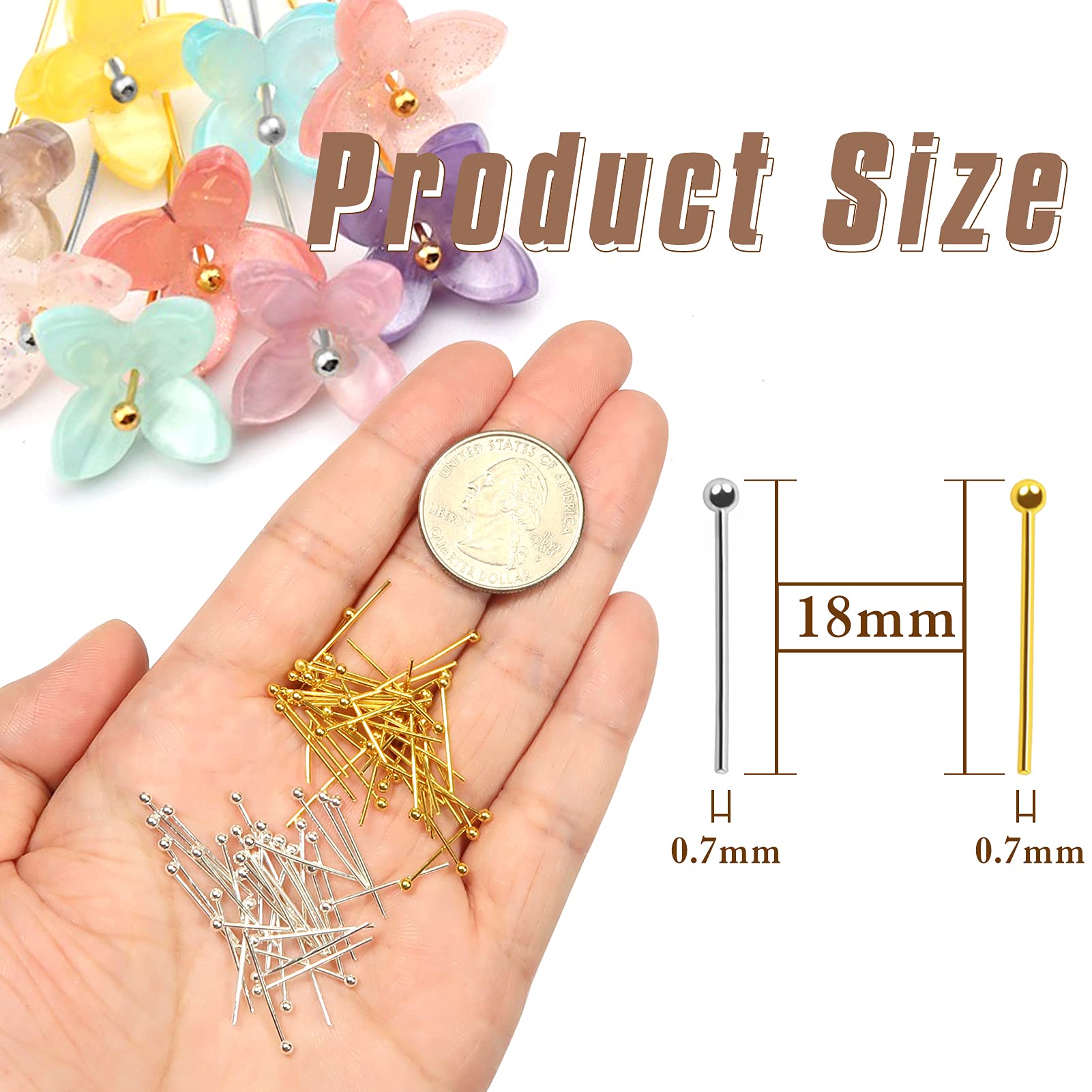 200 Chiodini Testa A Palla 35mm Oro - Per Bigiotteria Fai Da Te, Orecchini, Collane - Foto 13