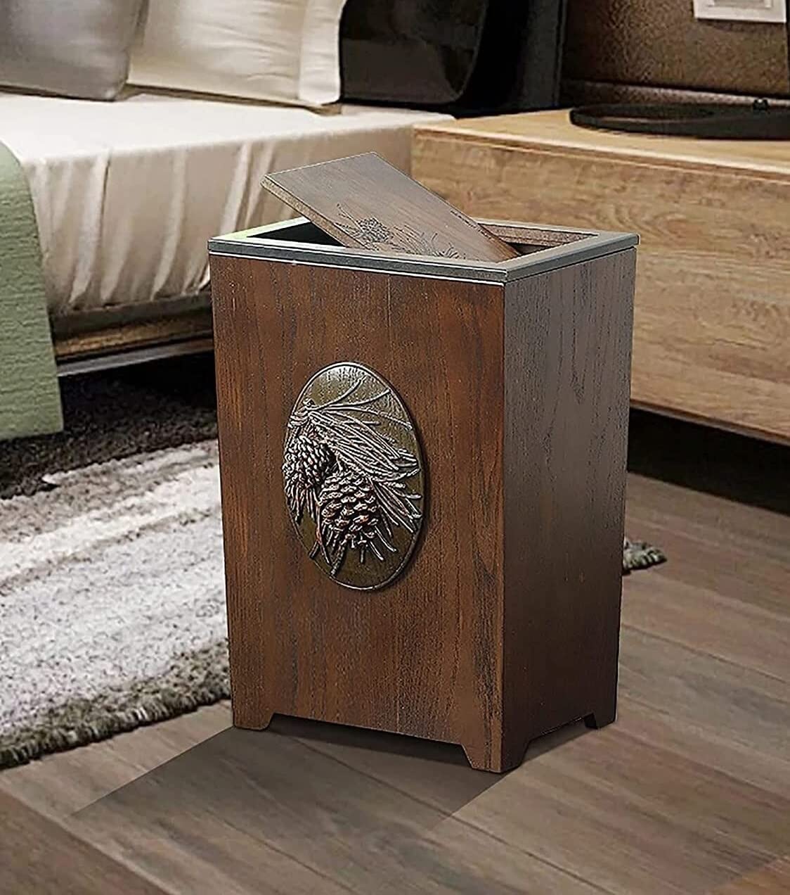 Pattumiera – Design moderno Pattumiera Con Coperchio Cestino Per Rifiuti Fusto Interno Impermeabile In Legno Per Ufficio Pattumiera Multipat