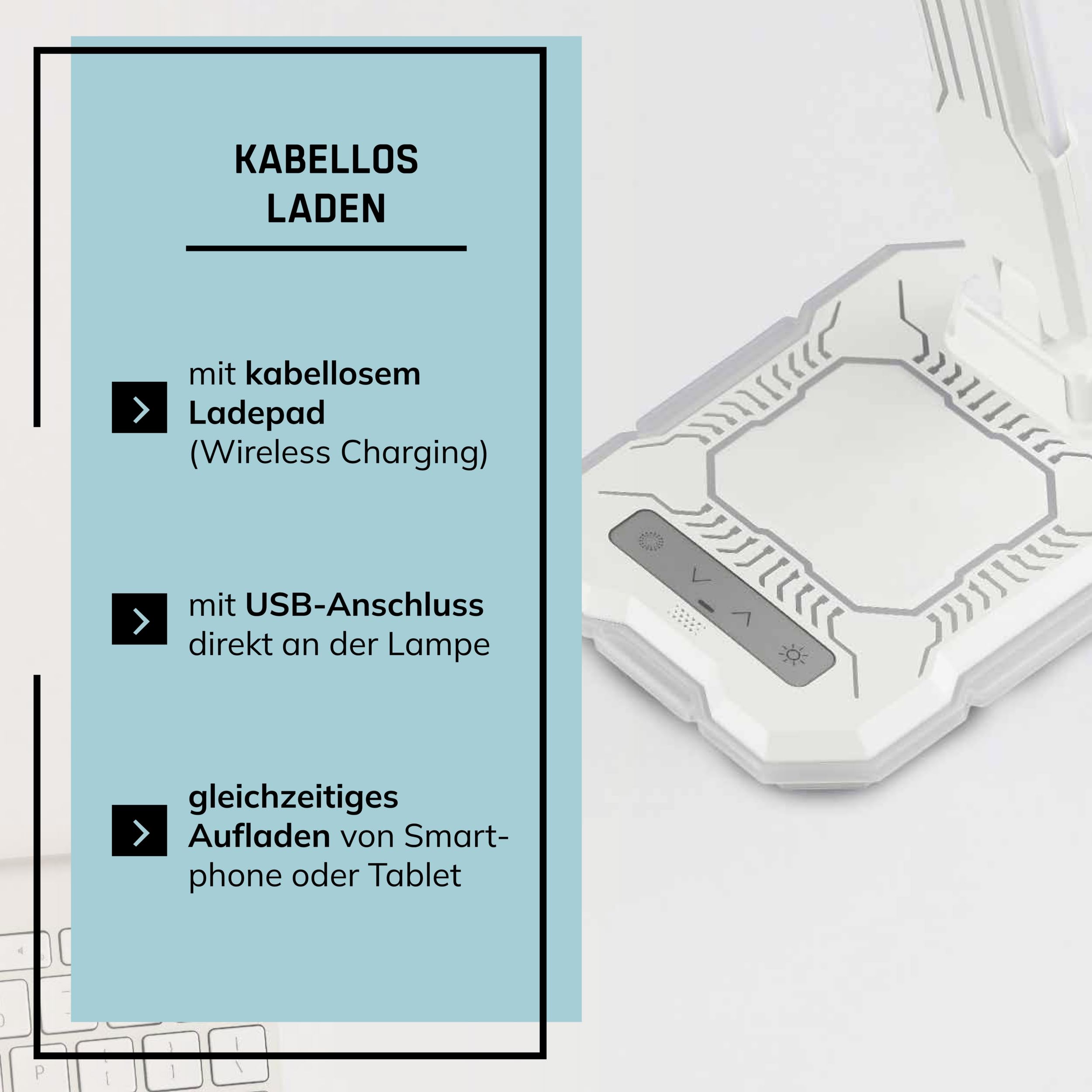 Lightbox LED Schreibtischlampe - dimmbare Schreibtischleuchte - Tischlampe mit Touch und USB - CCT-Funktion - Wireless Charging - RGB-Lichteffekt