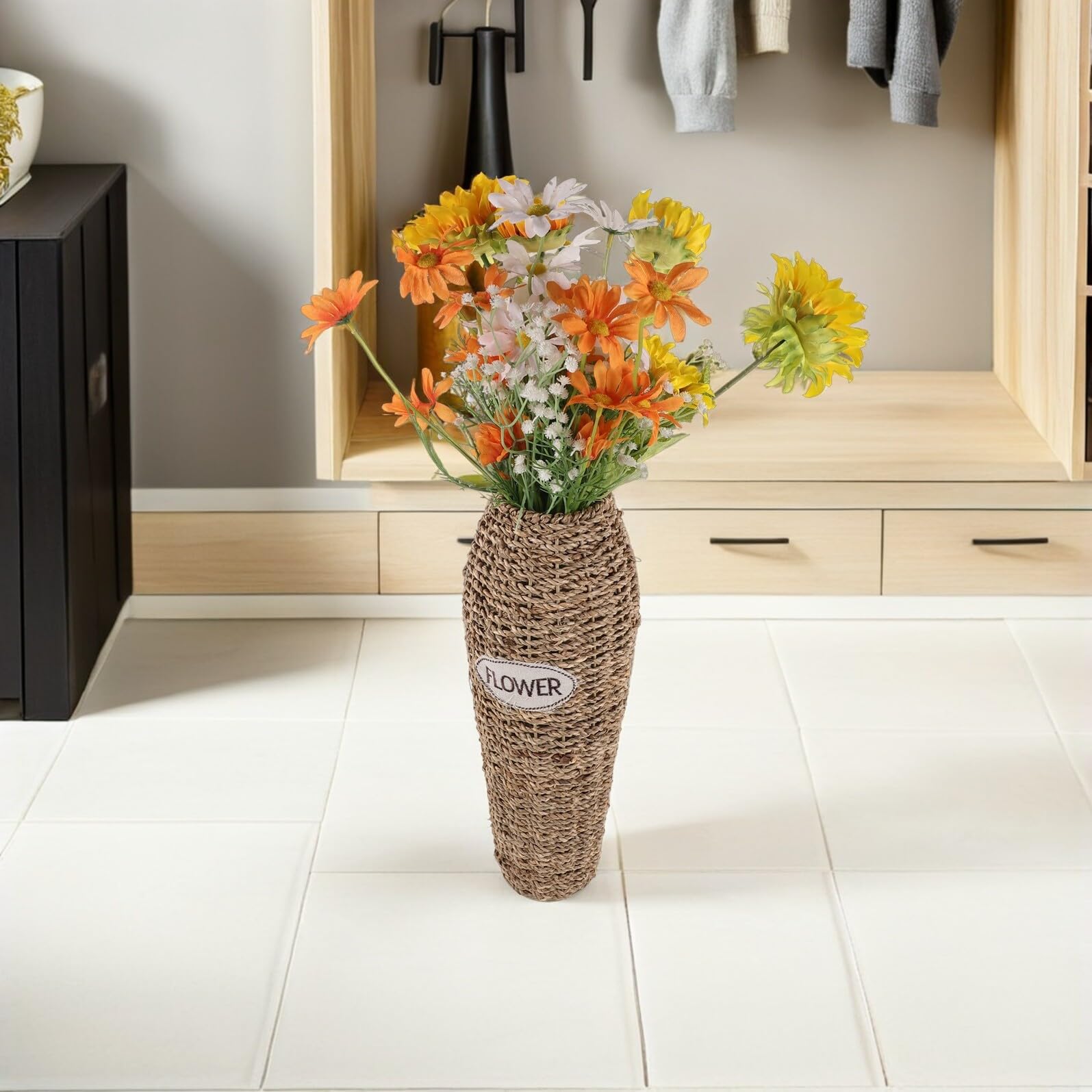 Bodenvase aus Rattan 42cm für Trockenblumen und Kunstblumen