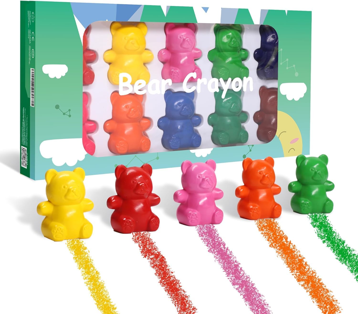Bear Non-Toxic Washable Crayons for Toddlers, Easy to Hold Stackable Paint Toys for Baby, Children, Boys and Girls - School & Art Supplies