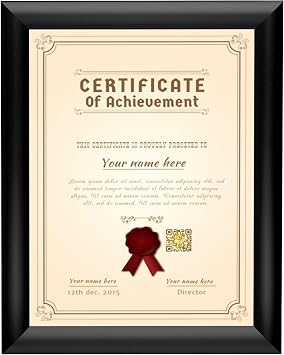 SnapeZo Black Certificate Frame 8.5x11, Front-Loading Aluminum, 1 Inch Profile, Front-Loading Snap Frame, Wall Mounting