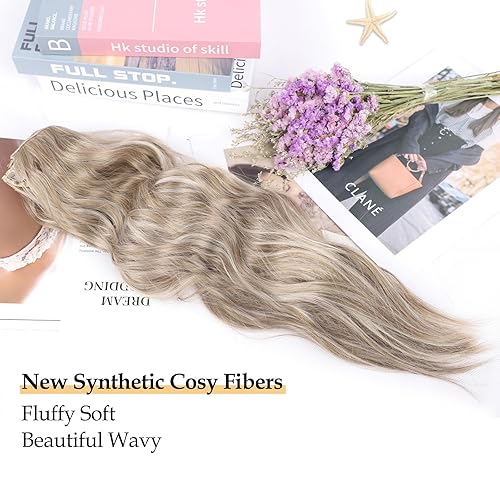 Miniatura 6 de Extensiones con pinzas para cabello de Perience, extensiones sintéticas de color rubio oscuro para mujer, extensiones largas onduladas con clip de