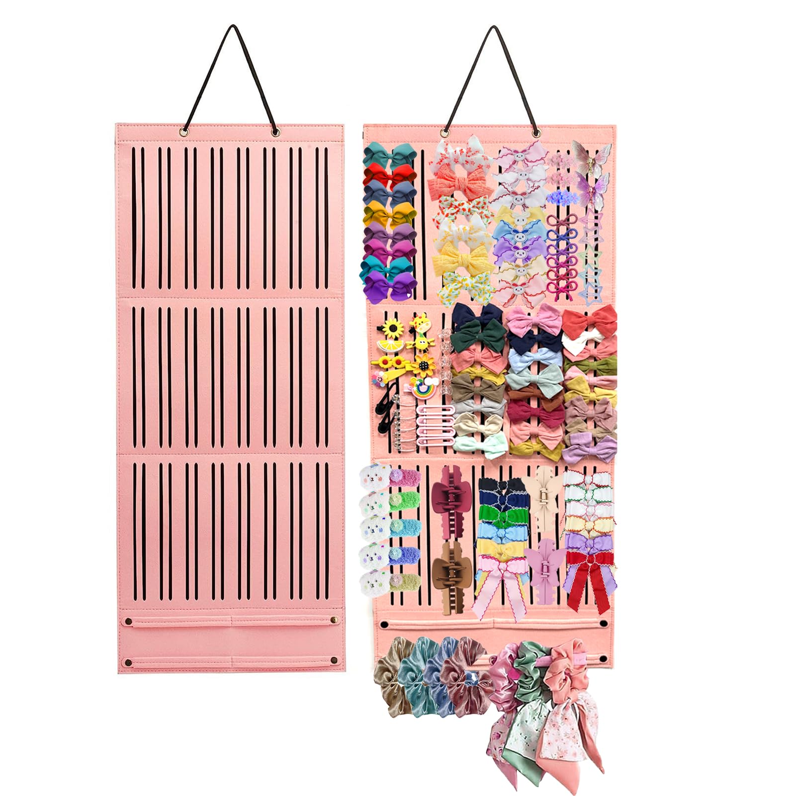 ZMD Hair Bow Holder Organizer for Girls, Baby Hanging Bow Holder, Hair Clips Storage Hanger for Ribbons, Hair Accessories Storage Organizer for Headbands, Hair Clips, Hair Ties (Pink, Large)