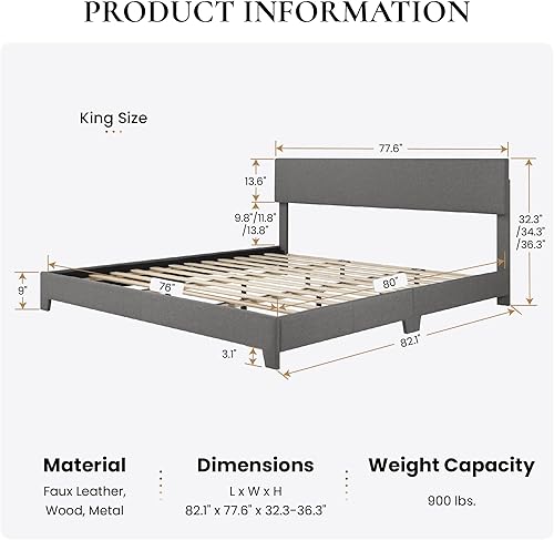 Miniatura 60 de SHA CERLIN Base de cama tapizada de tamaño matrimonial con cabecera ajustable, base de colchón estable, soporte de respaldo fuerte, no necesita