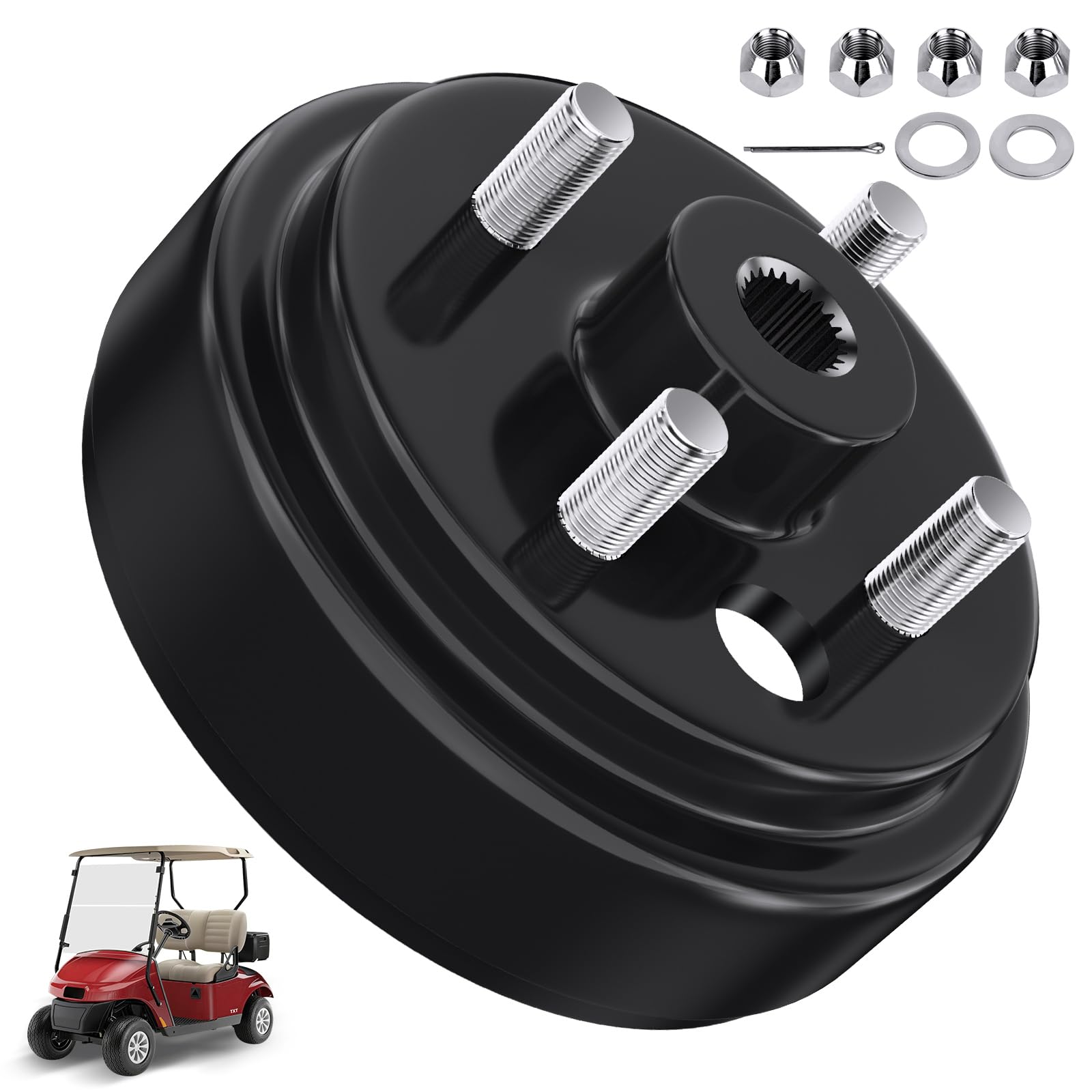 View 1 of 19186G1P Brake Drum Hub Assembly for EZGO TXT Golf Cart 1982-UP Electric and 2-Cycle 1982-1993 Gas Models, 0.75 Inch 24-Tooth Star Splines Hole, Replace OEM# 19186G1P 19186-G1 17082-G2 17298-G1