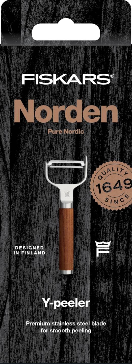 Fiskars Norden Y-Sparschäler mit schwenkbarer Klinge, Länge: 16 cm | Rostfreier Stahl/Birkenholz, 1065246