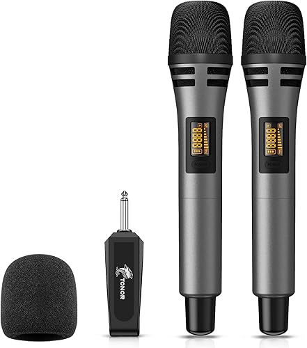 Miniatura 9 de TONOR Micrófonos inalámbricos, sistema de micrófono de karaoke dual UHF, Microfonos Inalambricos con receptor recargable, micrófono dinámico