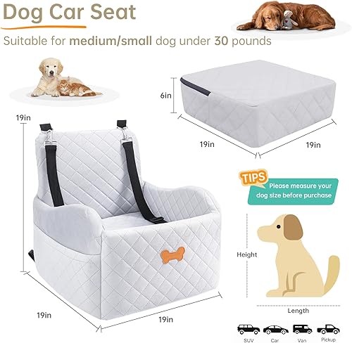 Miniatura 4 de Asiento de automóvil para perros pequeños, asiento elevador para perros con relleno de espuma viscoelástica gruesa con 2 correas de seguridad y