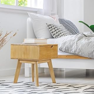 Solid Wood Scandinavian Nightstand – Minimalist Bedside Table with Drawe...