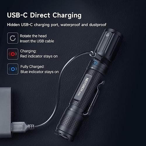 Miniatura 6 de NEXTORCH Linterna recargable E52D de alto lúmenes, linterna táctica de 3700 lúmenes con 3 modos y estroboscópica para senderismo al aire libre,